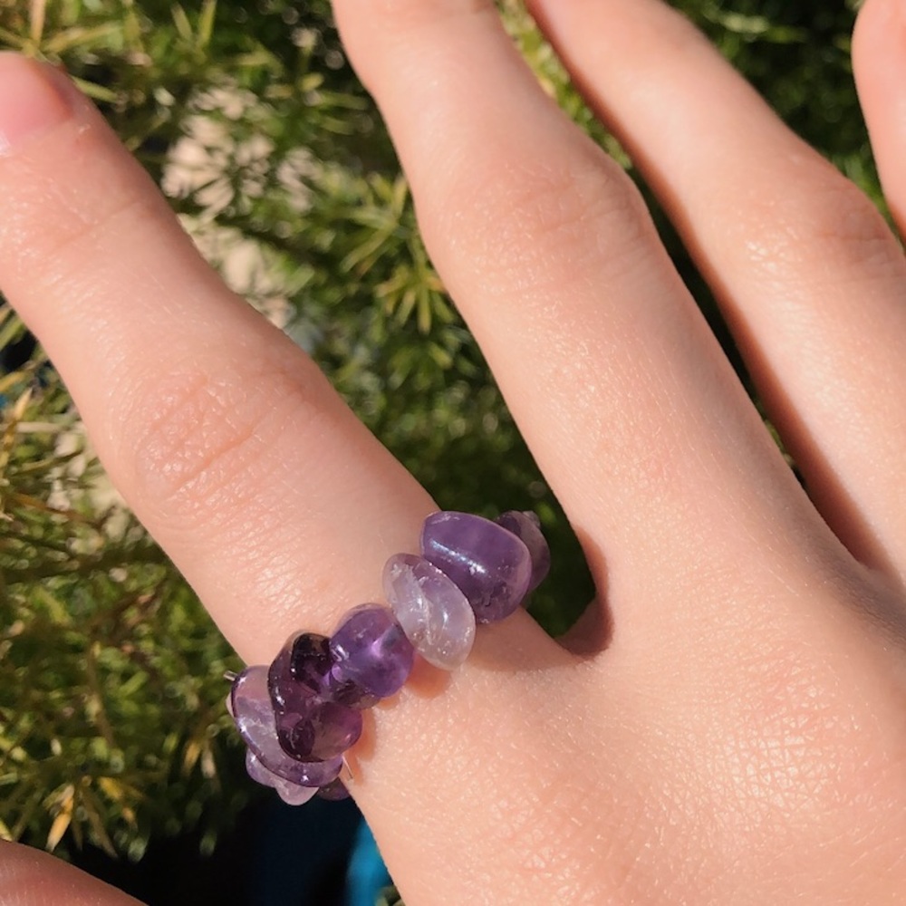 Tumbled Amethyst Crystal Healing Ring